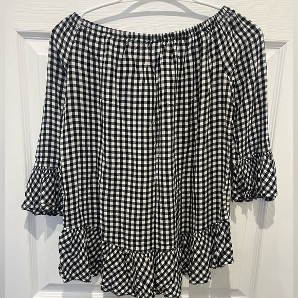 Beach Lunch Lounge Gingham Plaid Blouse Ruffles Boho Cottagecore Y2K Preppy XS - Picture 2 of 4